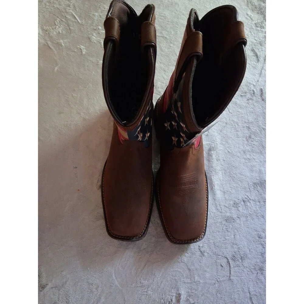 Durango Rebel Patriotic Men Size 11 Pull-On Brown Western Flag Boots